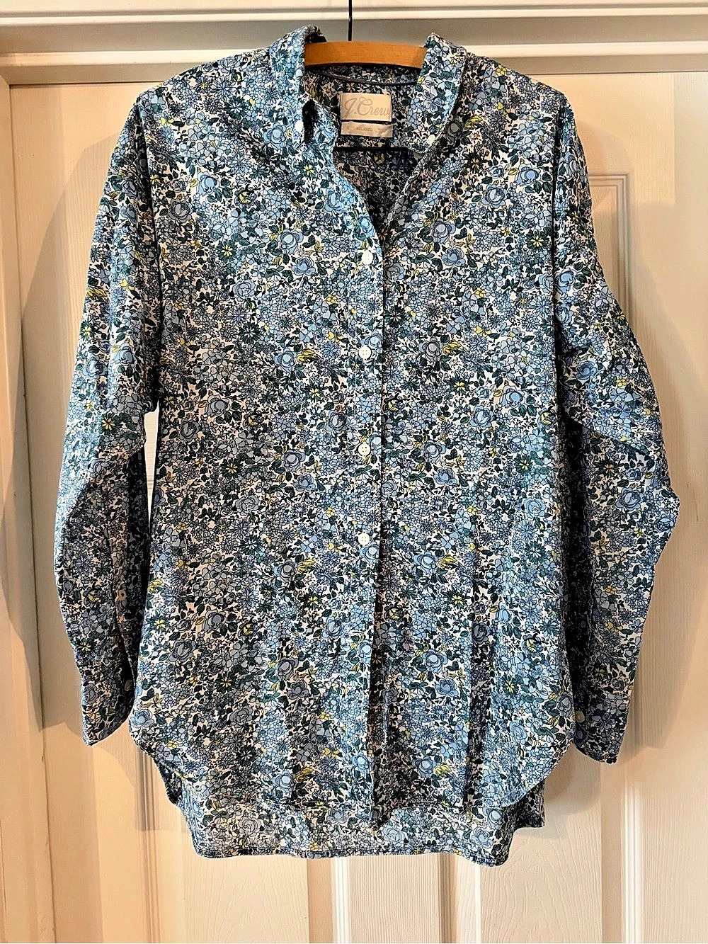J.Crew Floral Button Down Shirt Blue & Green XS